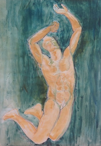 Modern British, pair of ink and watercolours, Nude studies, 41 x 57cm, unsigned. Condition - good